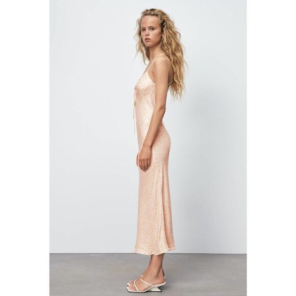 ZARA VISCOSE FLORAL PRINT SATIN DRESS NEW - Picture 8 of 8